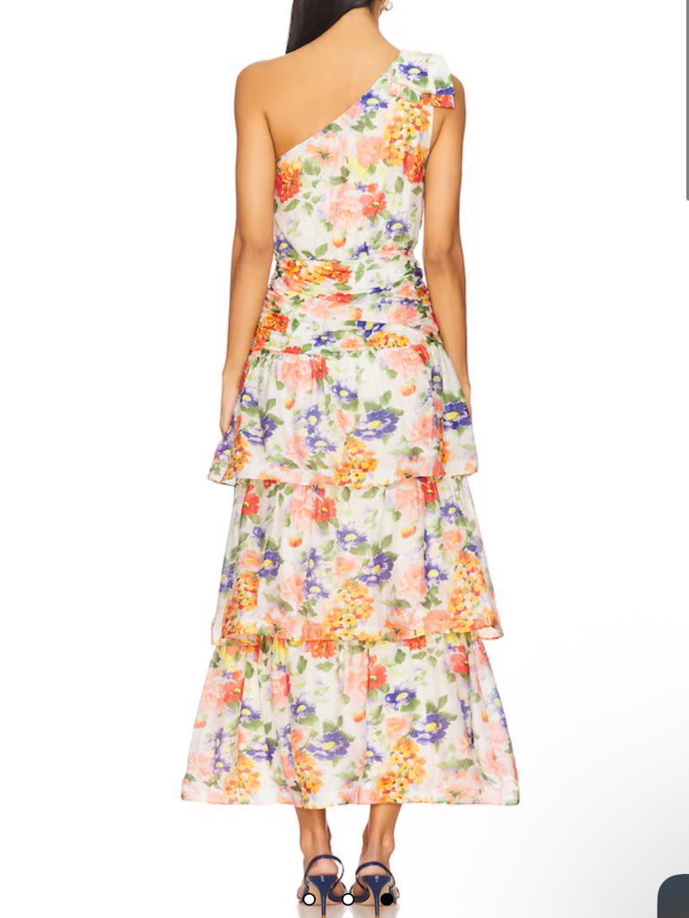 Revolve Astr The Label One-Shoulder Tiered Floral Natali Maxi Dress Xs Msrp $168